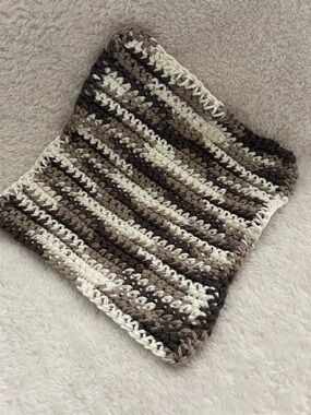 Striped Crocheted dishcloth in Cream, Taupe & Chocolate